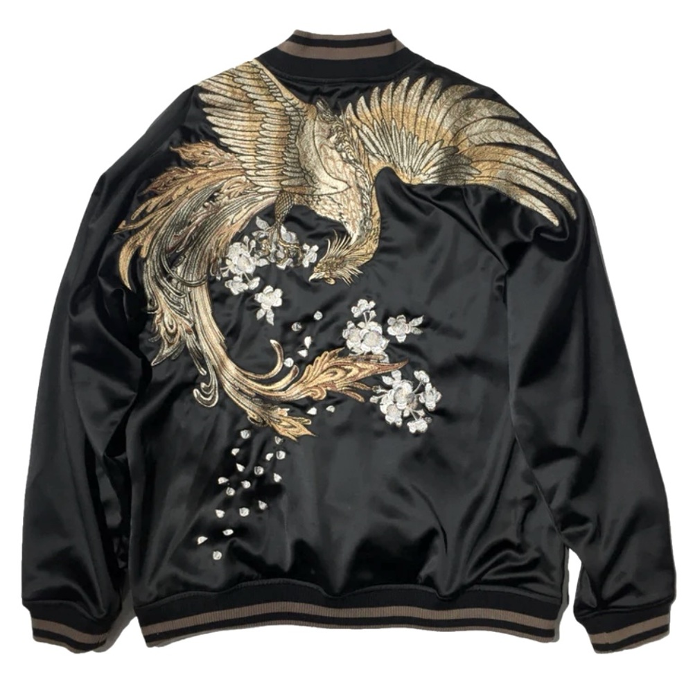 Koisea Phoenix Sukajan Souvenir Embroidered Satin Jacket Black Size Medium